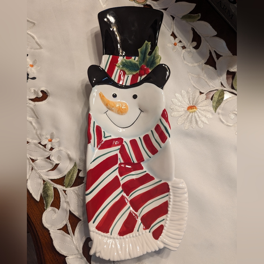 Fitz and Floyd Adorable Snowman Snack Therapy Dish